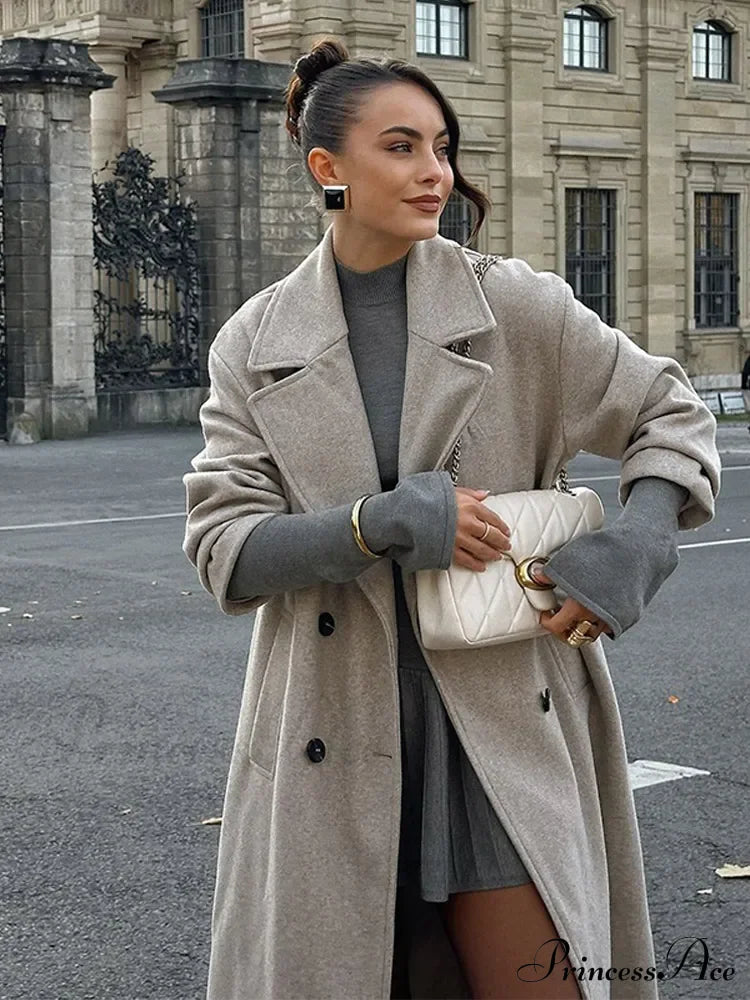 Double Breasted Woolen Coat Khaki / S Coats-241208