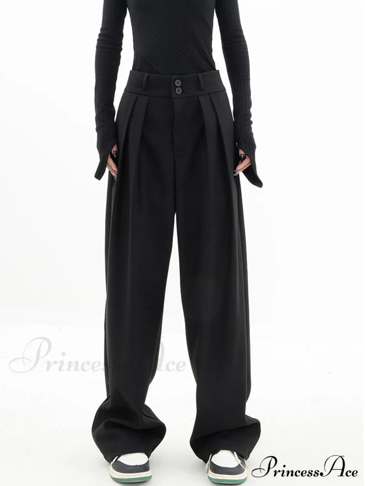 Double Buttons Wide Trendy Leg Dress Pants