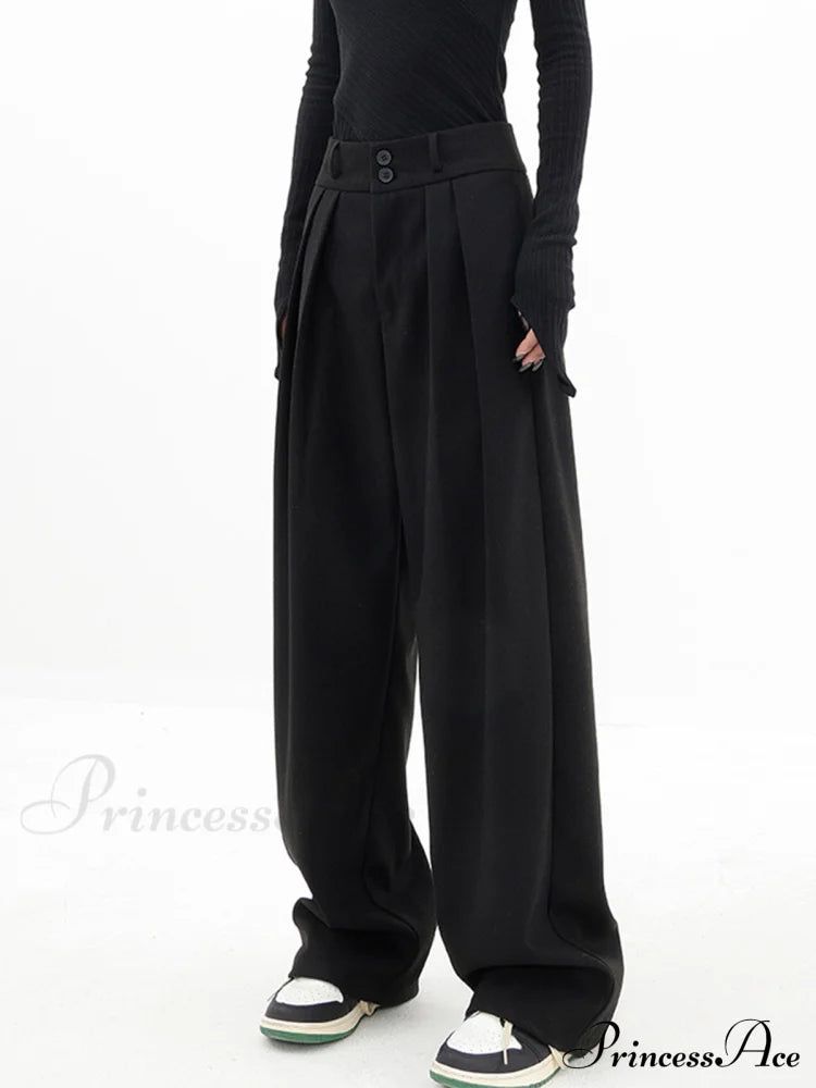 Double Buttons Wide Trendy Leg Dress Pants