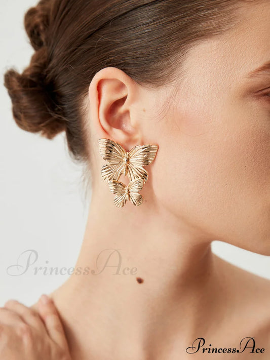 Double Charming Butterflies Earrings Gold / One Size