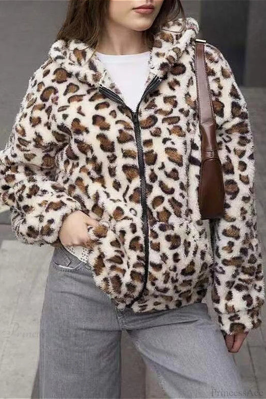 Double Fleece Printed Zipper Hooded Cardigan Hoodie