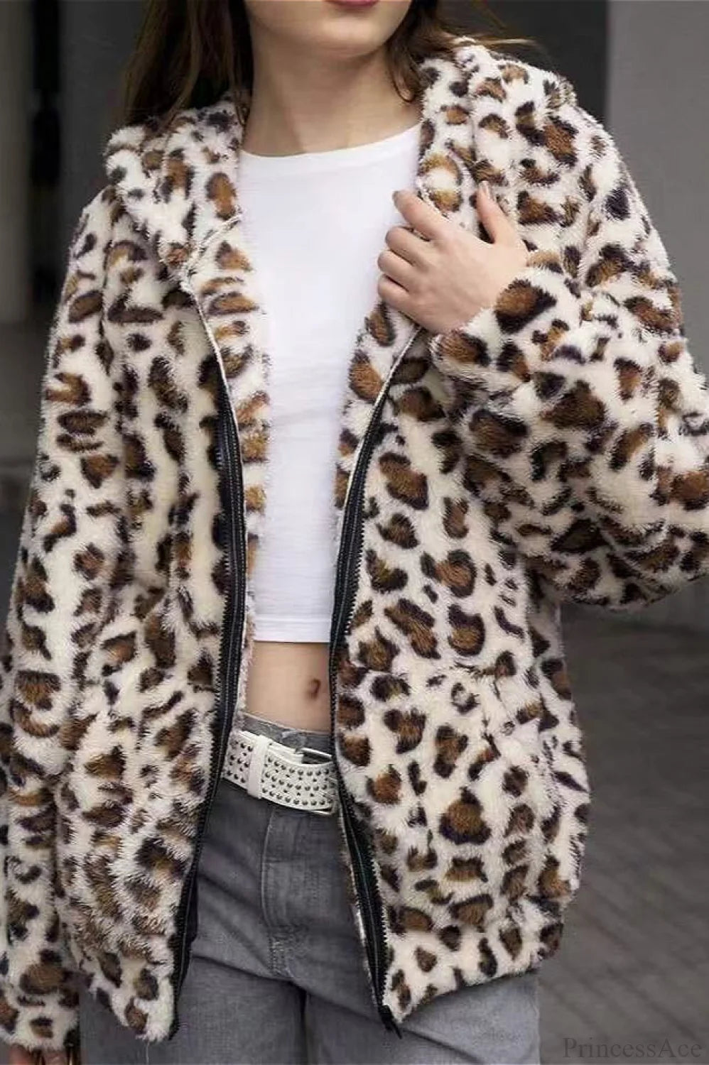 Double Fleece Printed Zipper Hooded Cardigan Hoodie