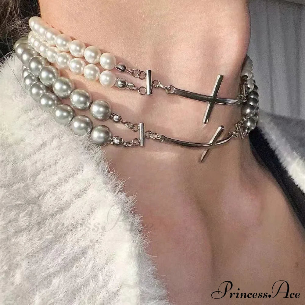 Double Layer Pearl Choker High-End Sweet Cool Necklace Halloween