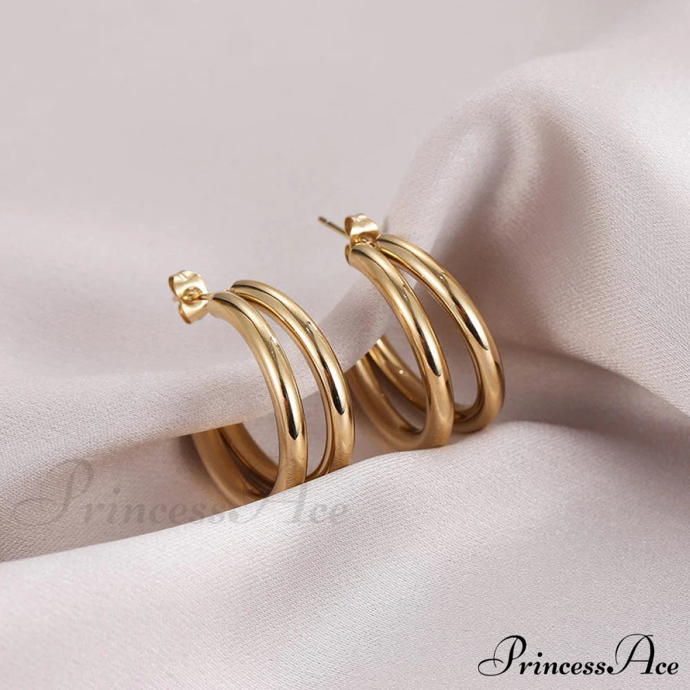 Double Layers Simple Hoop Stud Earrings