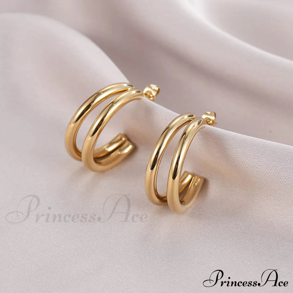 Double Layers Simple Hoop Stud Earrings