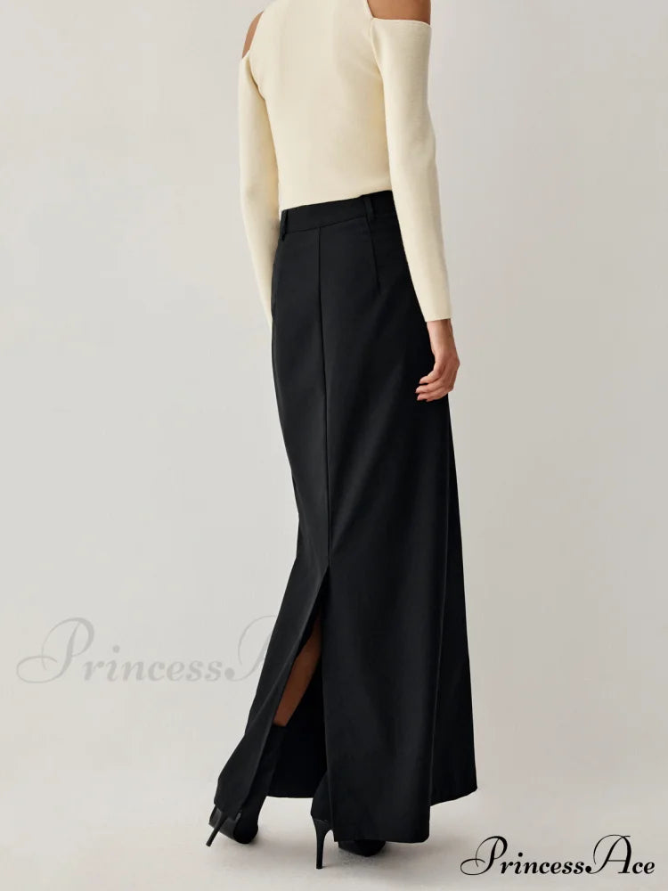 Double Pockets High Trendy Waist Maxi Skirt Skirts