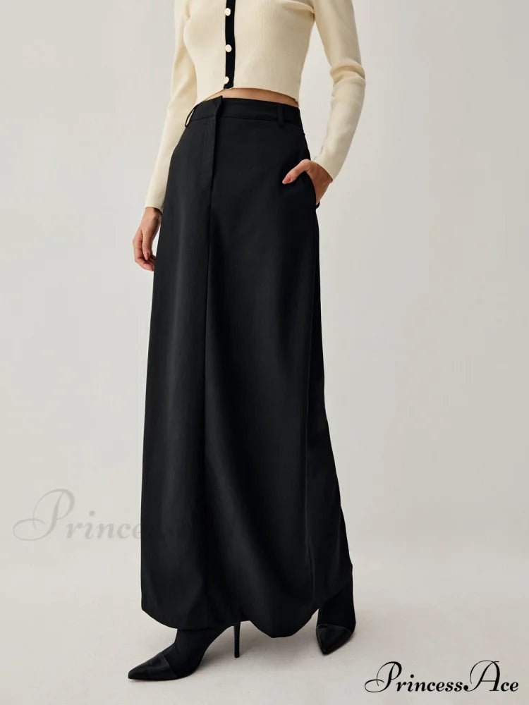 Double Pockets High Trendy Waist Maxi Skirt Skirts