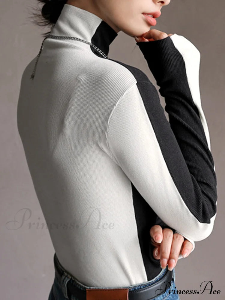 Double Sided Colorblock Trendy Long Sleeve Top T-Shirts