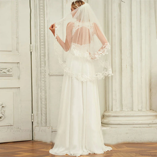 Double Strap Deep V-Neck Lace Wedding Dress white / 2 weddingdress-250223