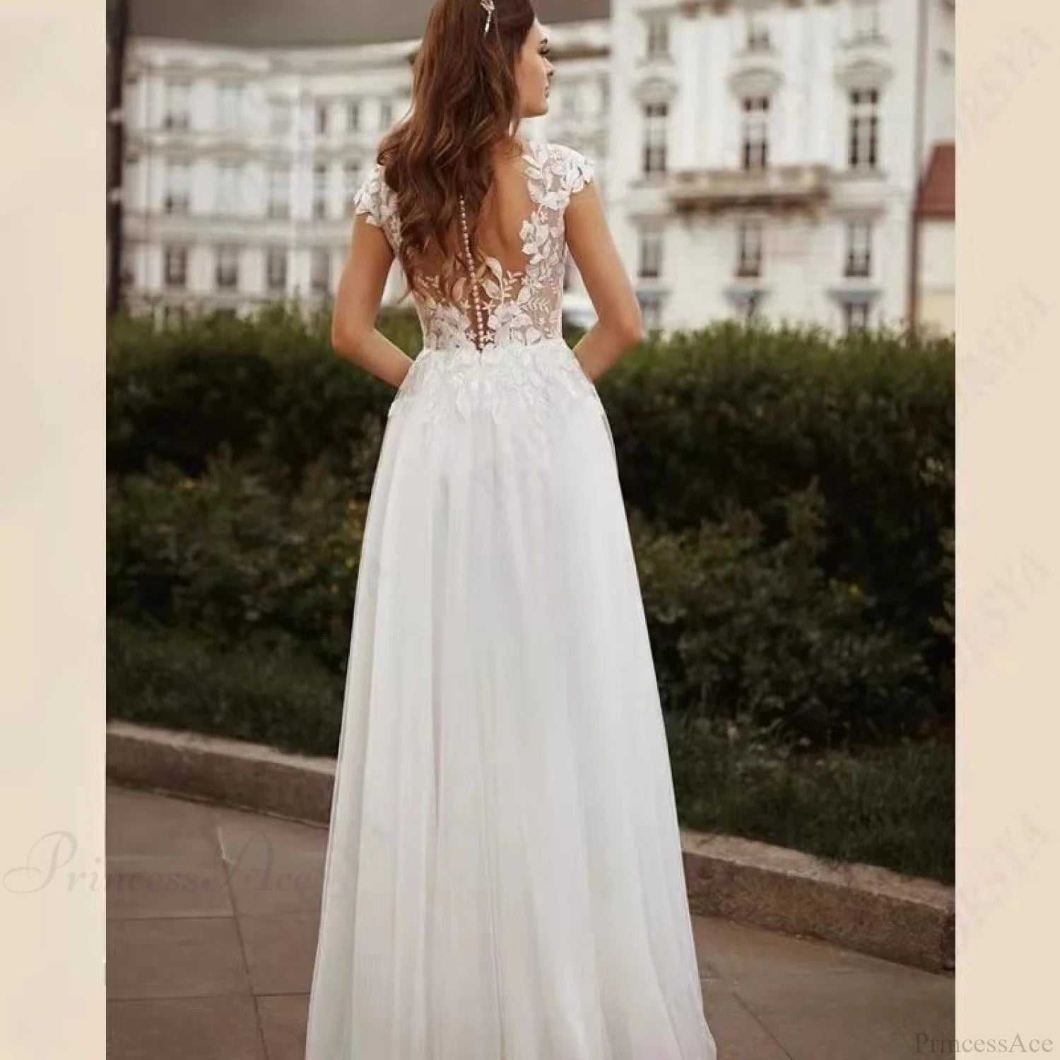 Double Strap Lace V-Neck Wedding Dress white / 2 weddingdress-250223