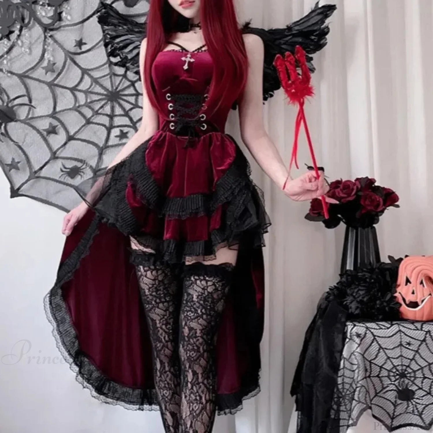 Dovetail Halter Sorceress Gothic Midi Garment Red Dress / S