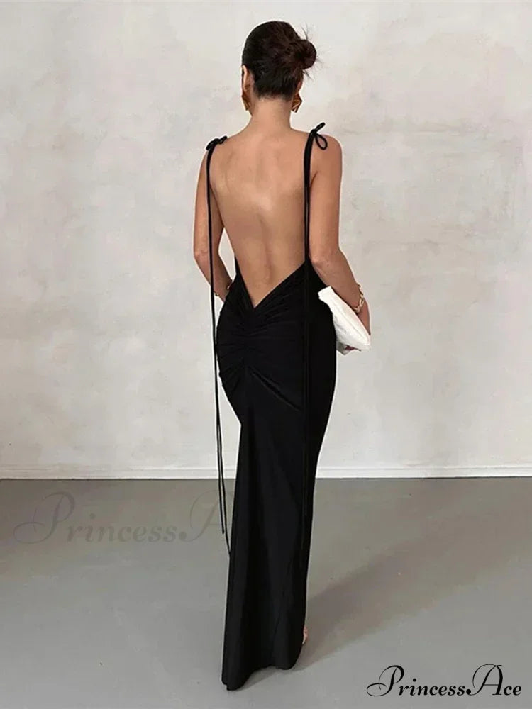 Draped Backless Maxi Dress Black / S