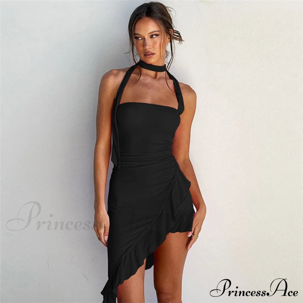Draped Frill Stylish Tube Mini Dress