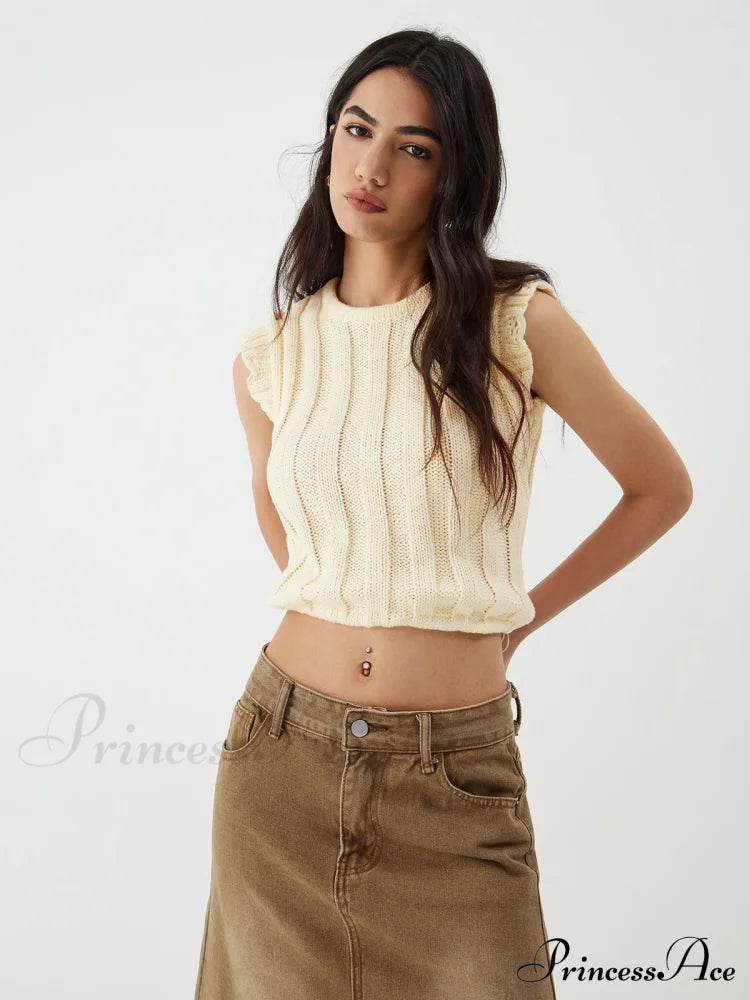 Drawstring Crochet Graceful Sweater Vest White / S Sweaters-L