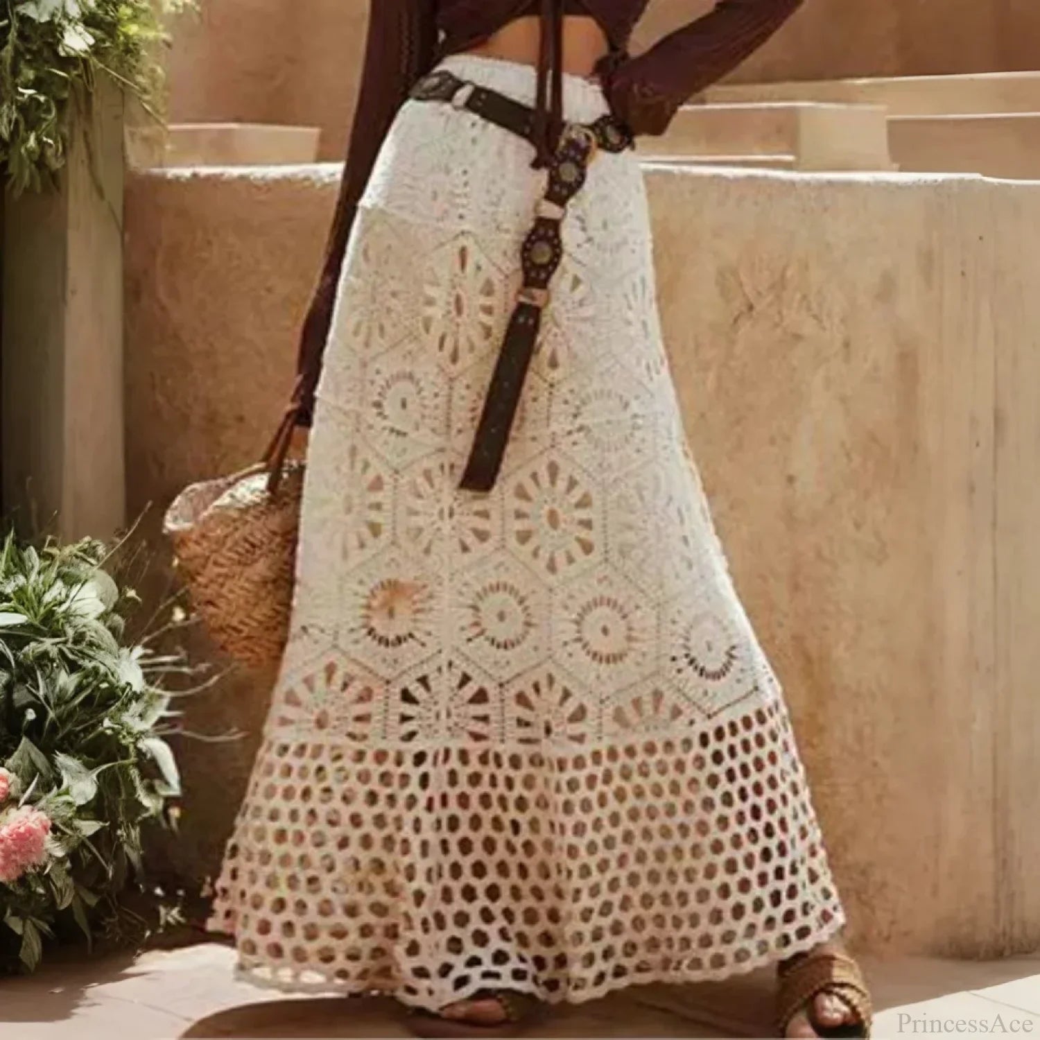 Drawstring Crochet Knitted Skirt APRICOT / One Size skirts-250223