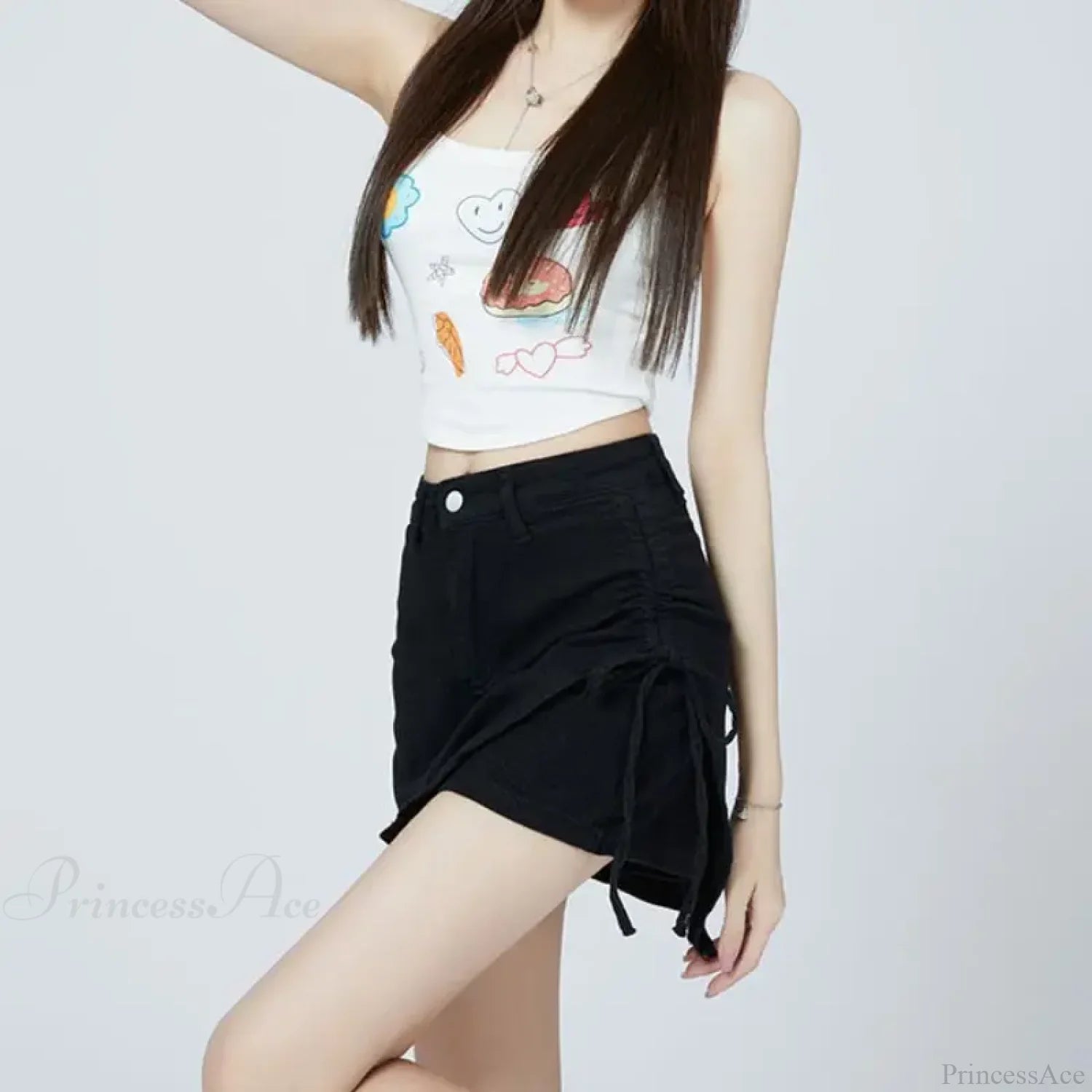 Drawstring Khaki Casual Skirt