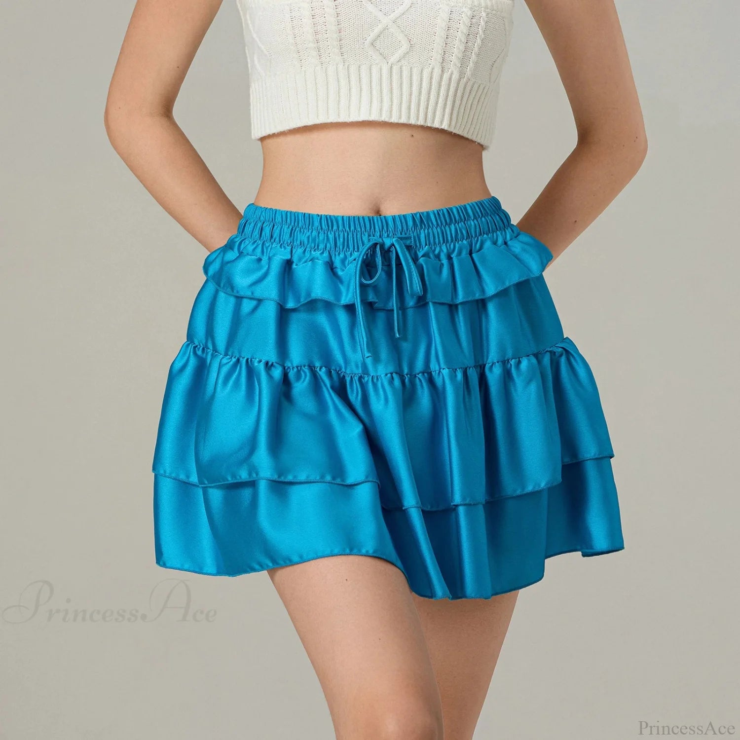 Drawstring Layered Ruffles Skirt Blue / S skirts-250223