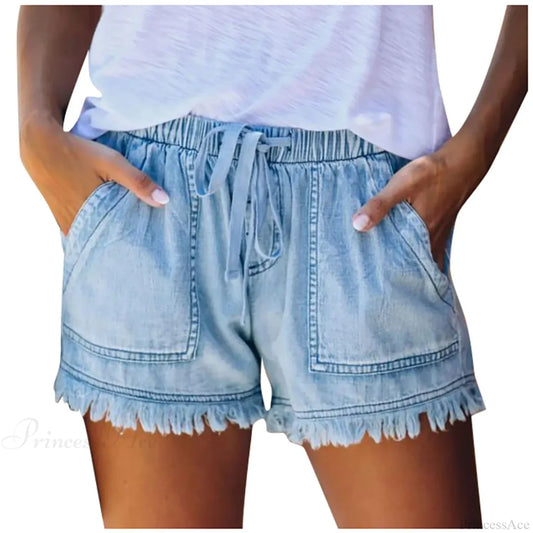 Drawstring Tassel Hem Denim Short short-250223