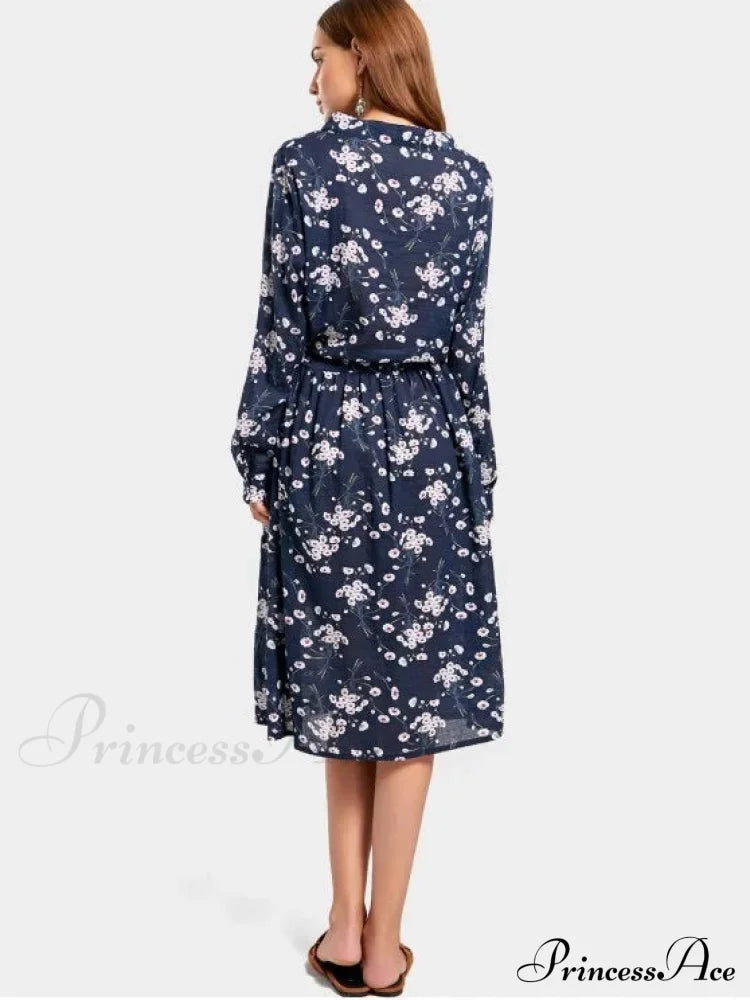 Drawstring Waist Floral Dress Dresses