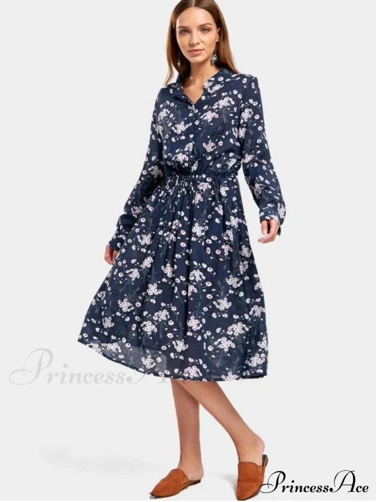 Drawstring Waist Floral Dress Dresses