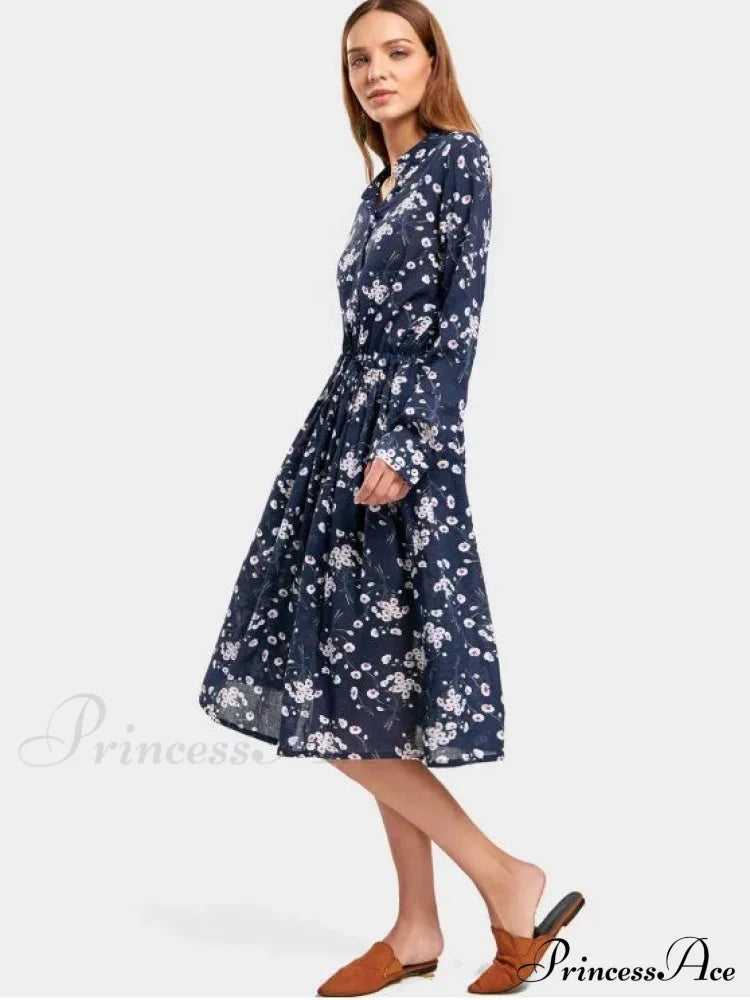 Drawstring Waist Floral Dress Dresses