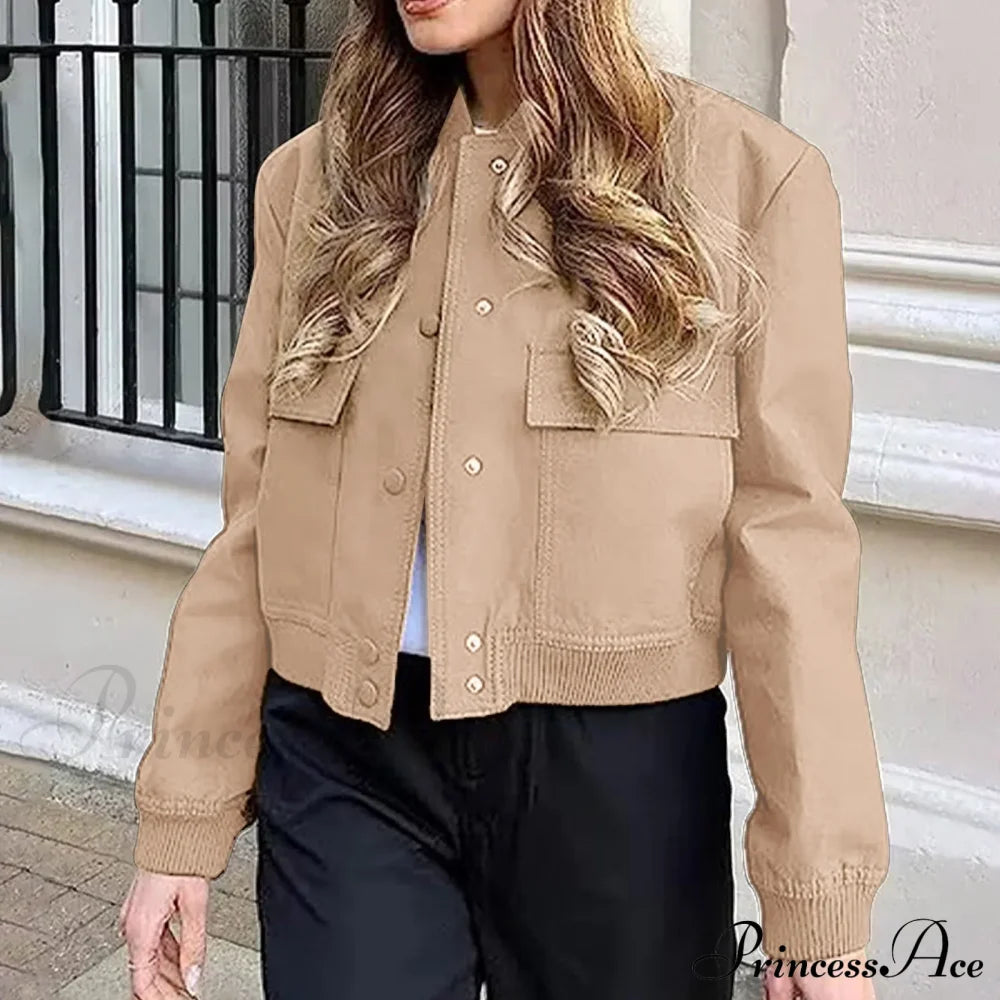 Dressy Long Sleeve Cropped Wi Pocket Slim Button Overwear Soild Chic Stylish Elegant Fashionable