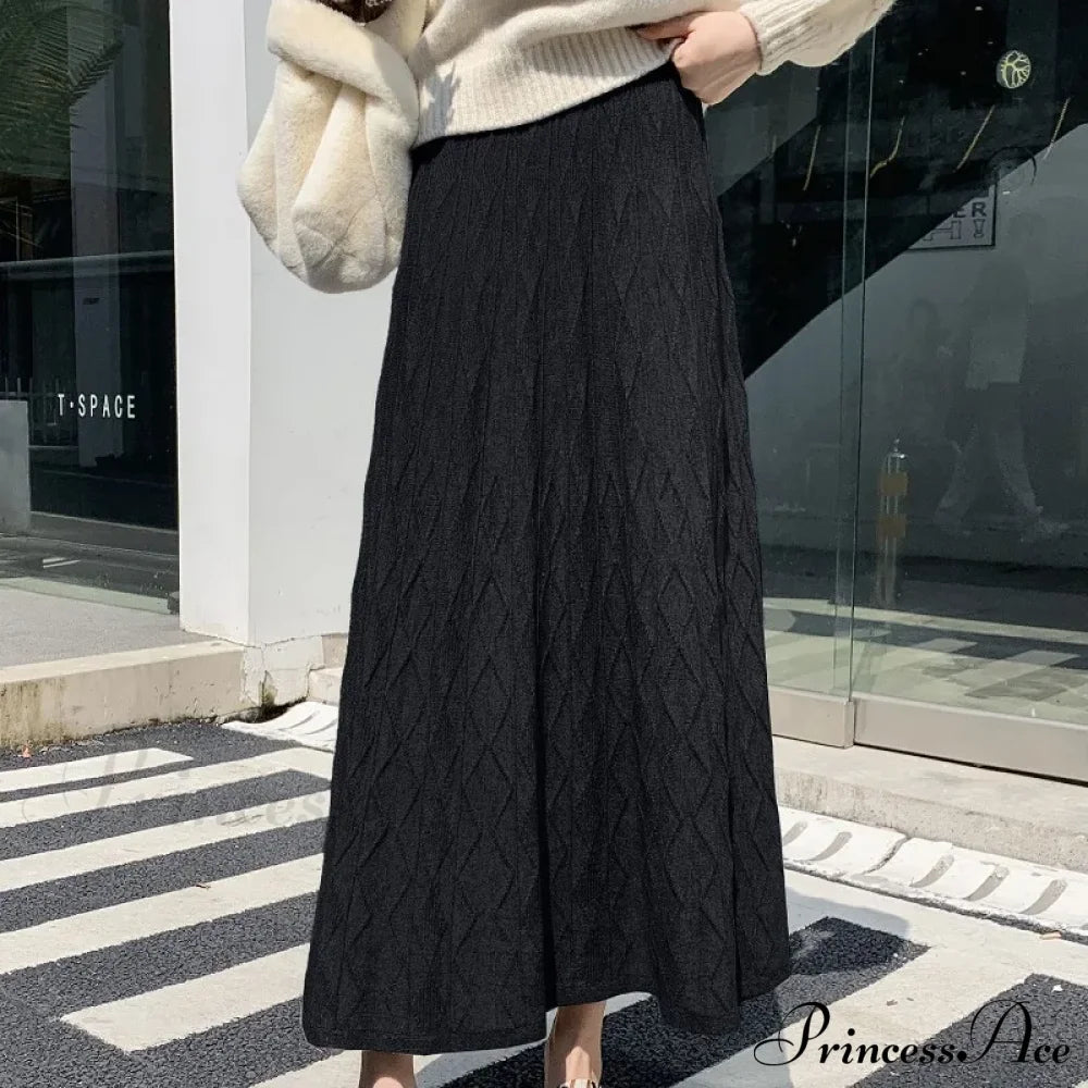 Drooping Elegant A-Line High Waist Slim Woolen Comfortable Trendy Long Skirt Black / One Size