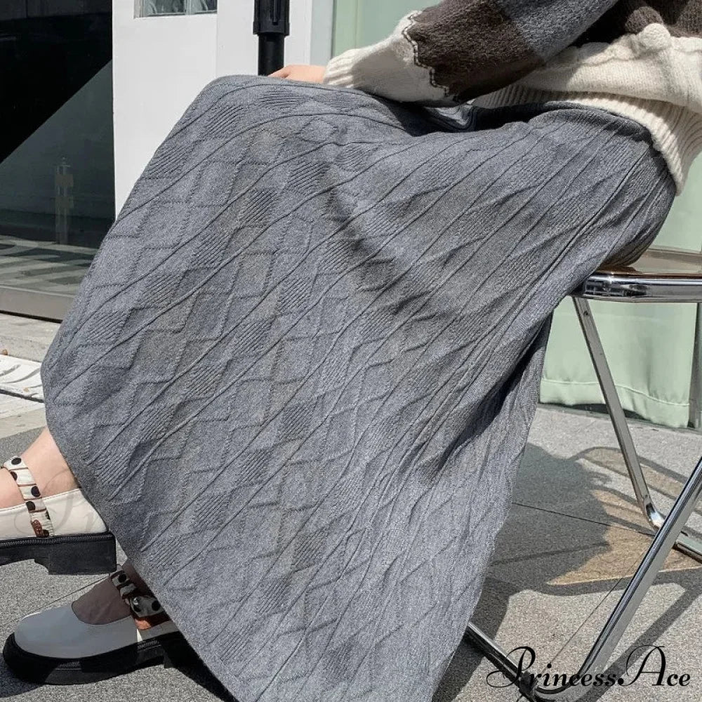 Drooping Elegant A-Line High Waist Slim Woolen Comfortable Trendy Long Skirt Gray / One Size