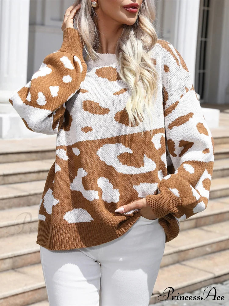 Drop Leopard With Sweater Shoulder Sweaters-L