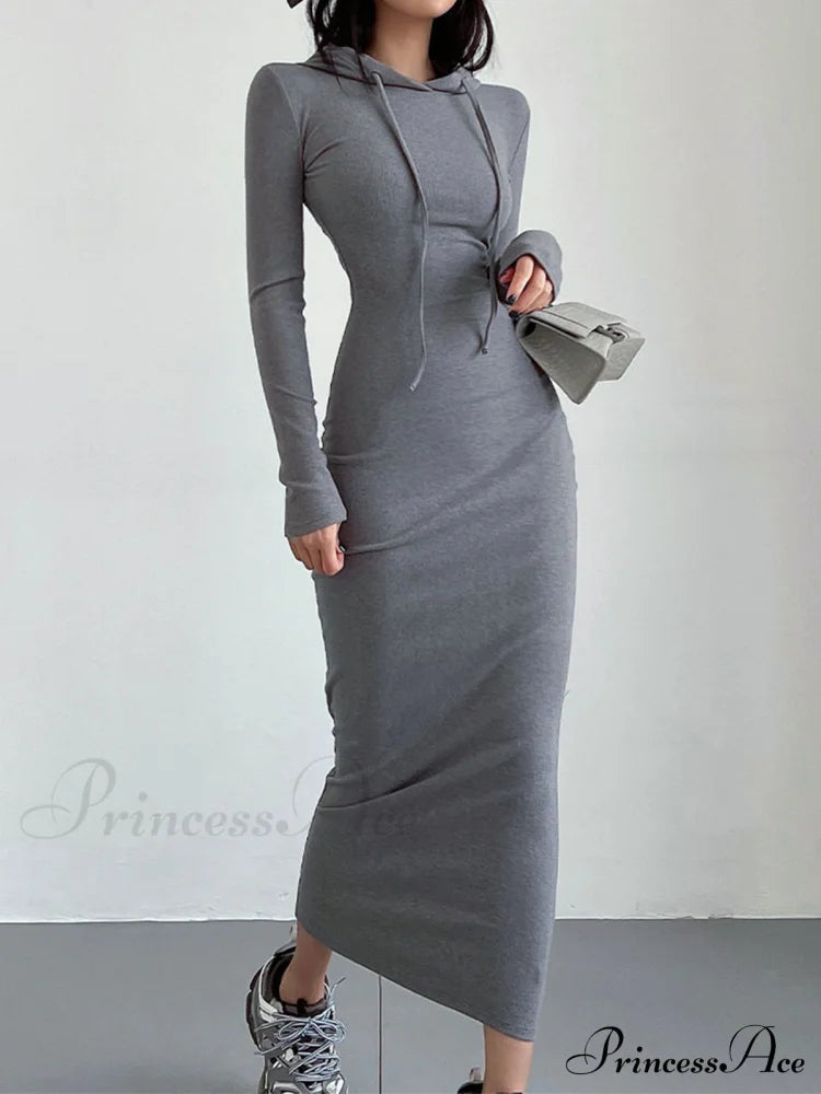 Drop Shoulder Graceful Drawstring Hooded Dress Light Grey / Xs Sweatshirts & Hoodies-L