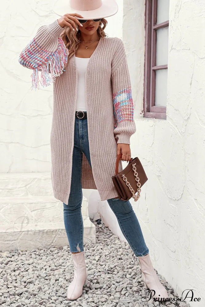 Dropped Fringe Cardigan Arm With Shoulder