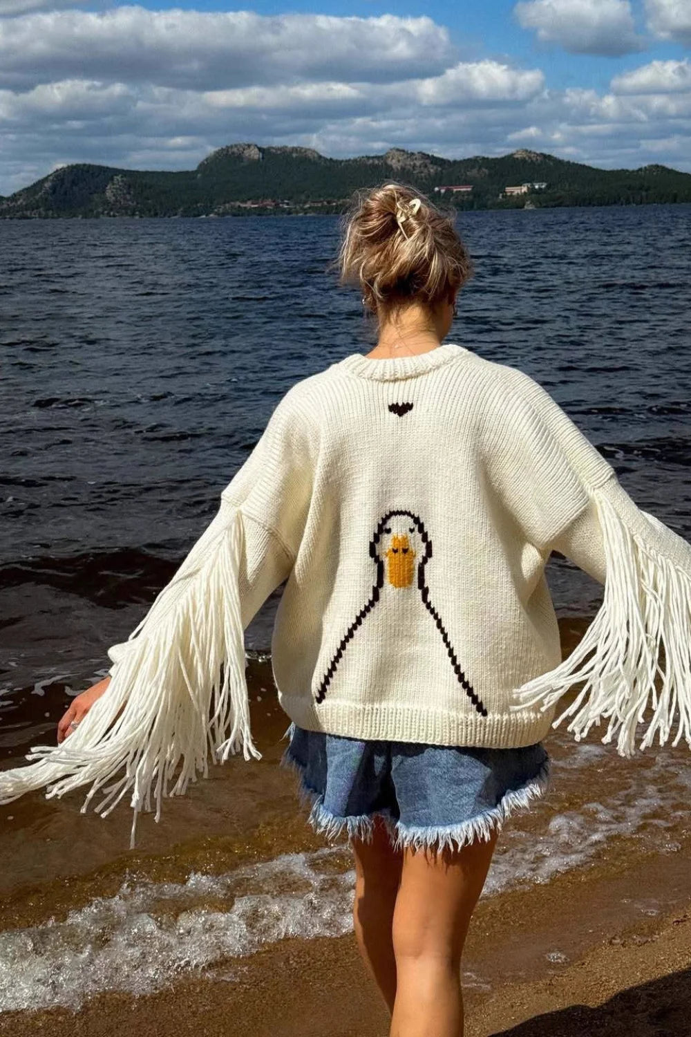 Duck Pattern Loose Knit Cardigan