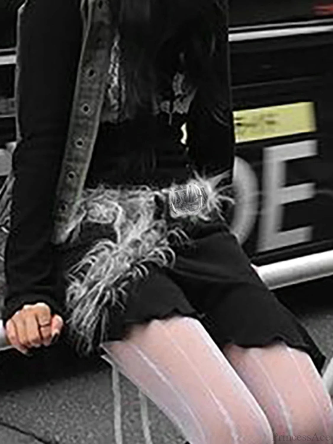 Dull False Hair Gothic Leather Strap Gray