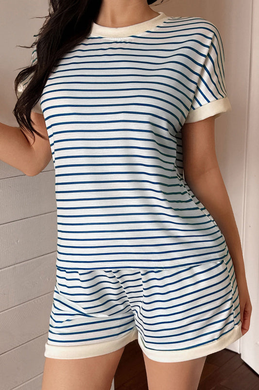 Relaxed Striped Short Sleeve Shorts Set