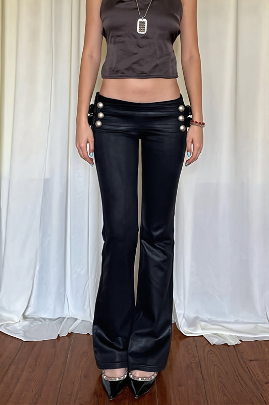 Button Tab Low Rise Flared Pants