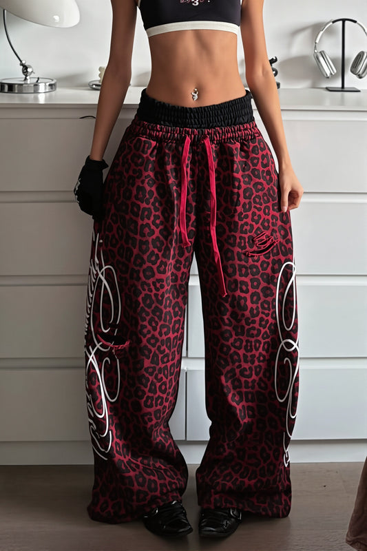 Double Waist Leopard Wide Pants
