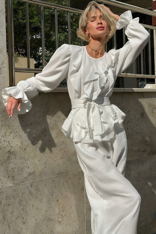 Vintage Bell Sleeve Top and Wide Leg Pants Two Piece Set