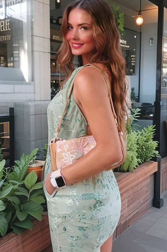 Sequin Beaded V Neck Deep Backless Mini Dress