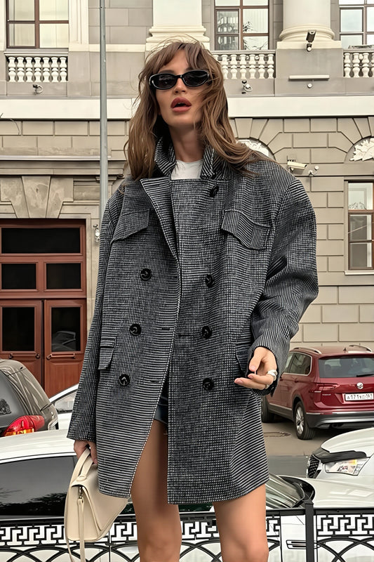 Houndstooth Double Breasted Mid Length Coat