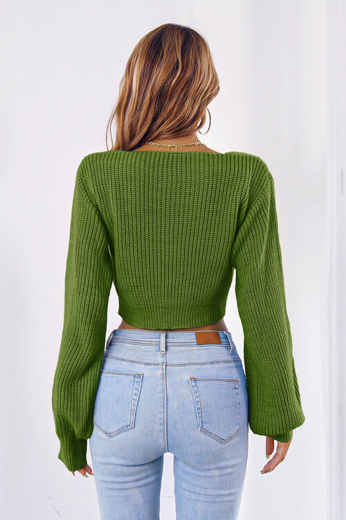 Long Cropped V-Neck Arm Sweater Sweaters-L