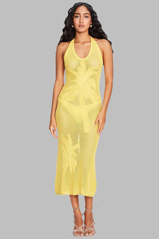 Textured Hollow Low Neck Bodycon Boho Dress