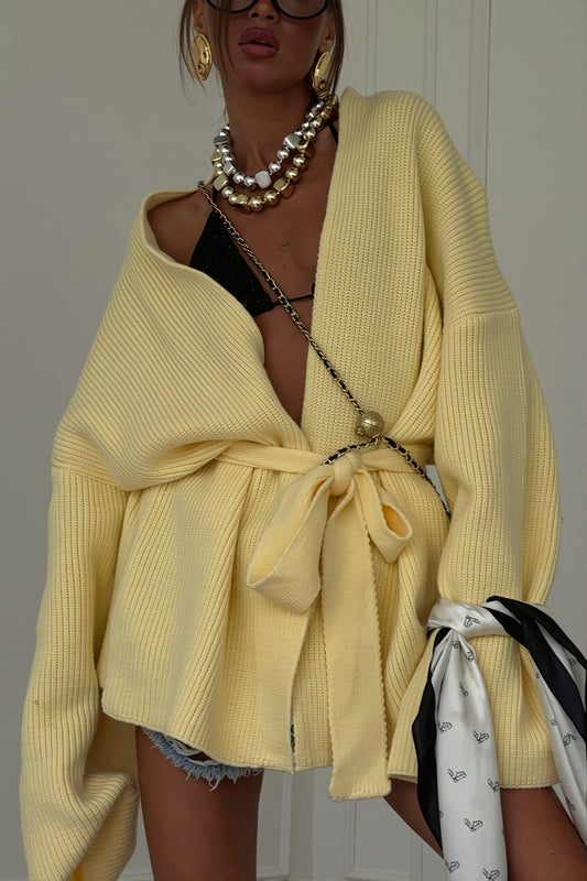 Loose Tie Waist Longline Cardigan