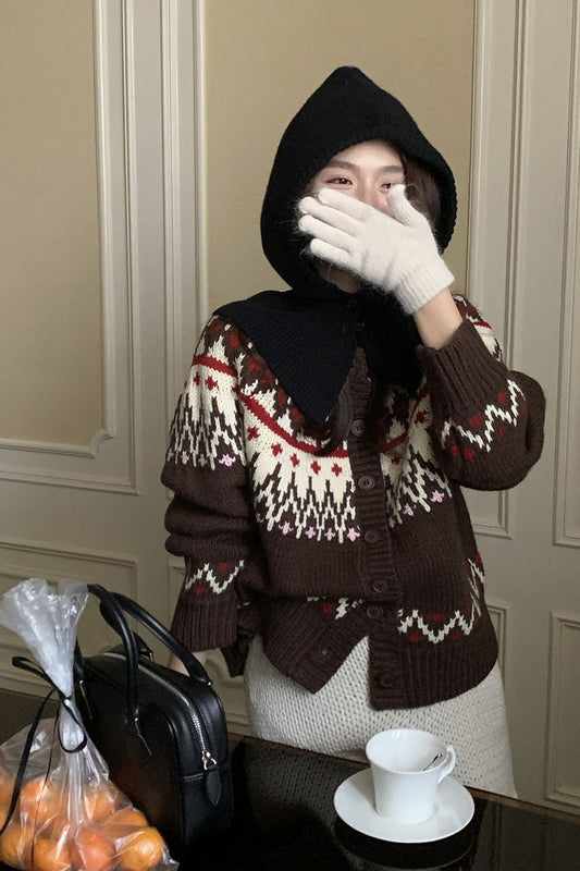 Thick Fair Isle Jacquard Cardigan Sweater