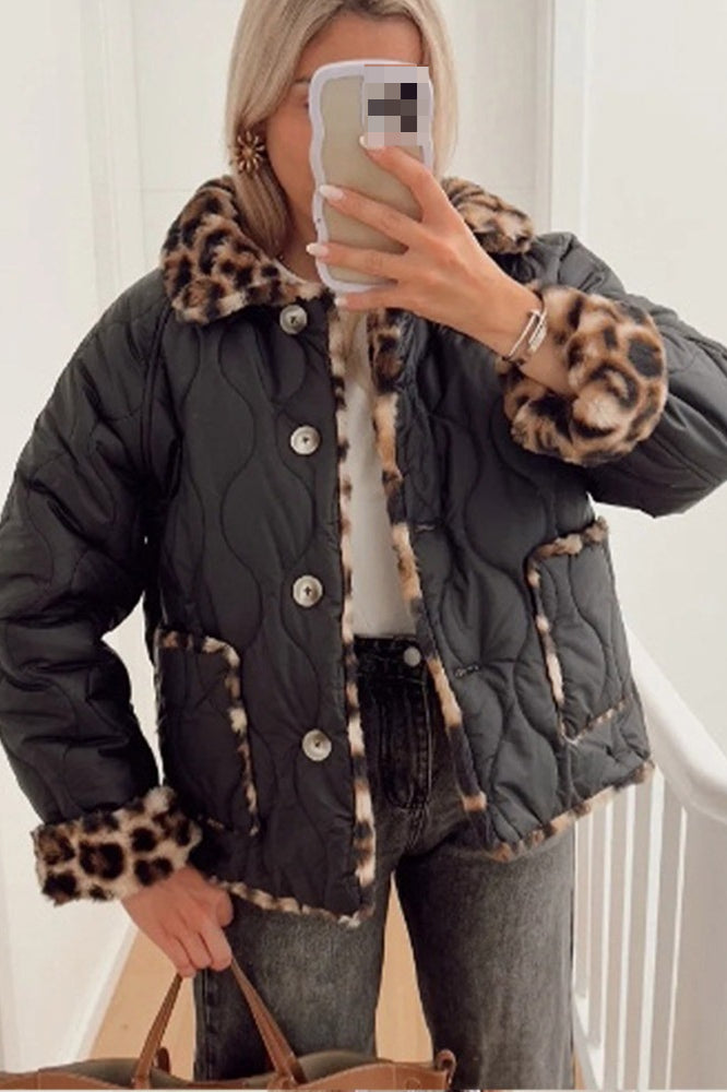 Reversible Leopard Paneled Cotton Coat Black / S