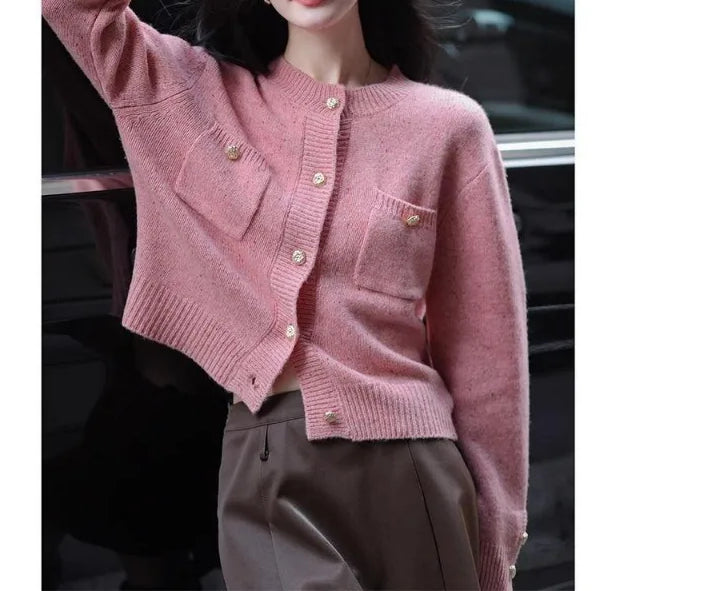 Solid Color Office Lady O-neck Cardigan