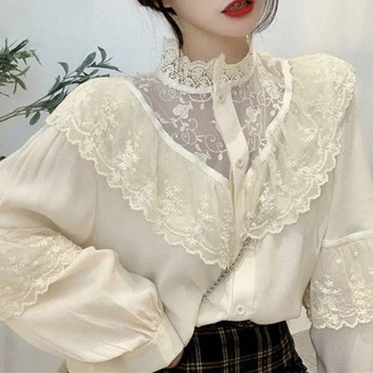 Lace Up Ruffled Sweet Loose Spring Blouse Apricot / S blouse-250126