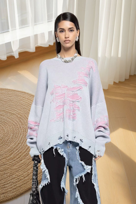 Casual Distressed Long Sleeve Blouse