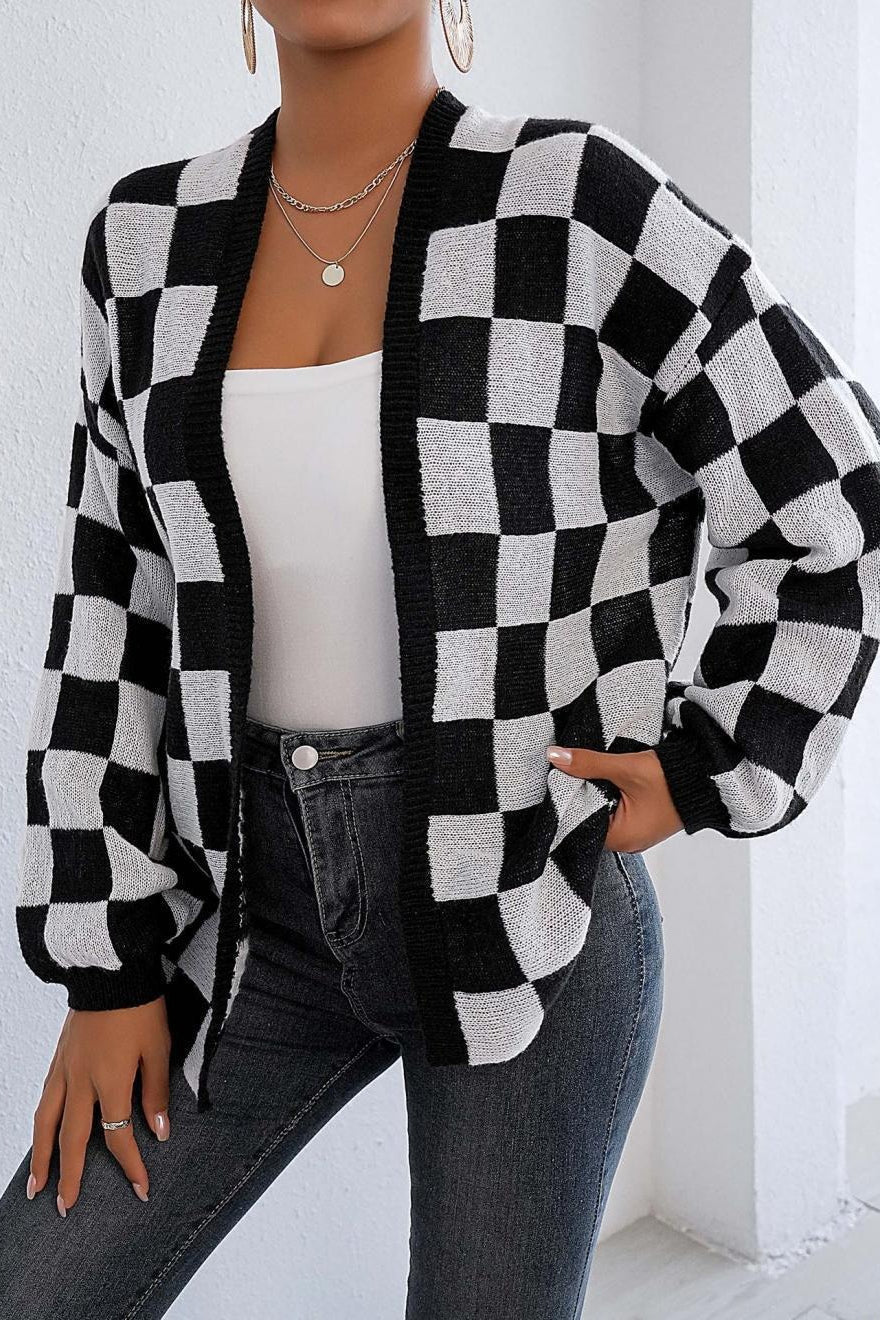 Checkered Knit Cardigan