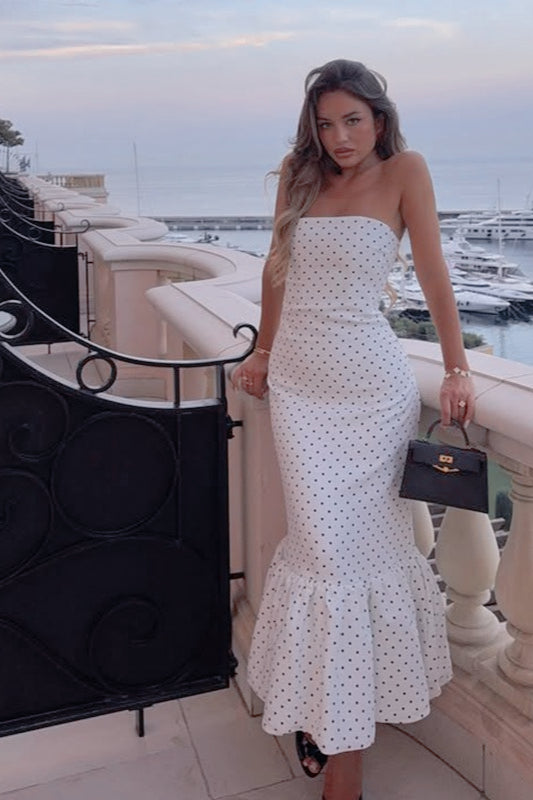 Polka Dot Strapless Mermaid Maxi Dress