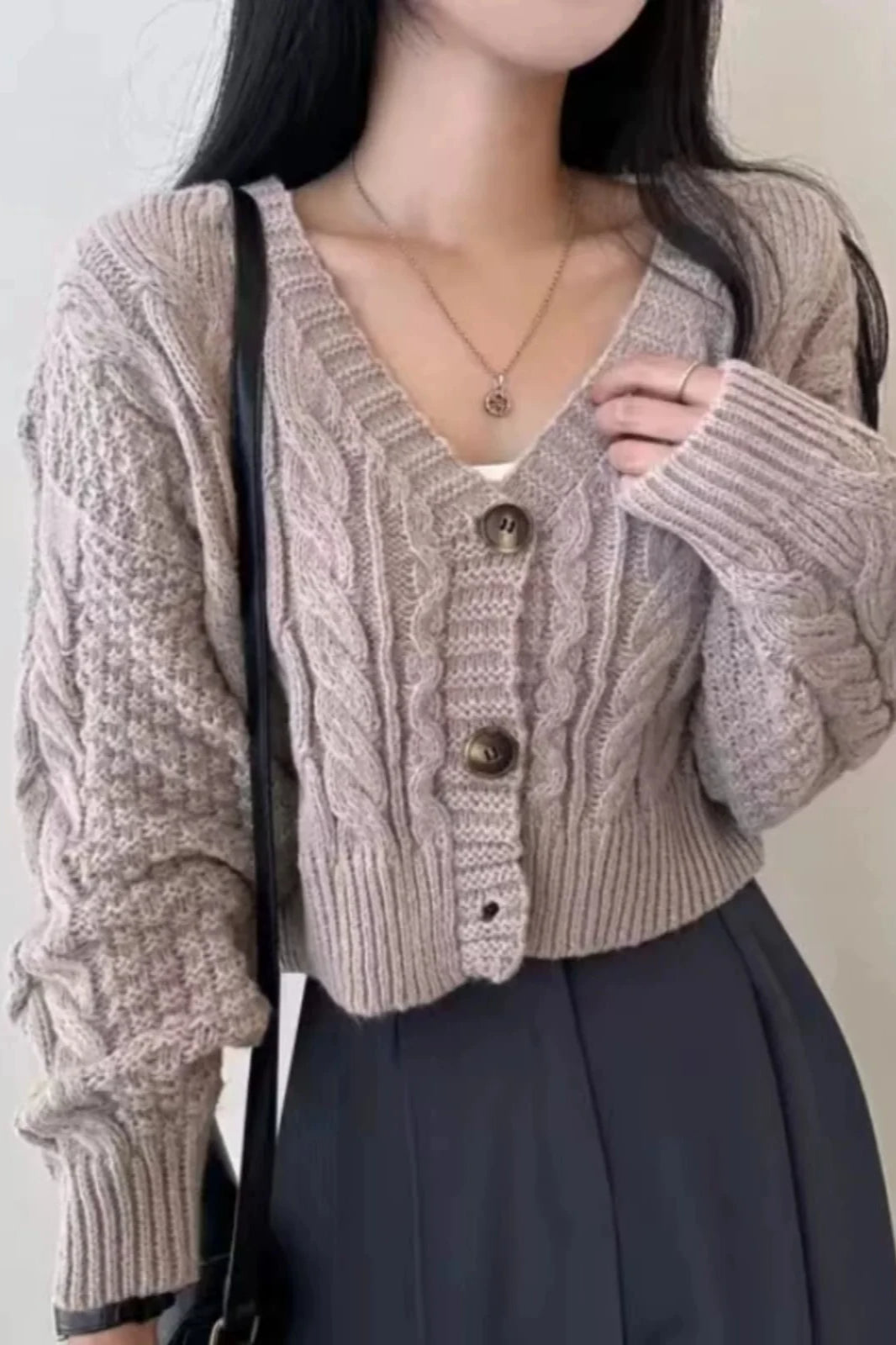 Knitted Open Front V Neck Slim Cardigan